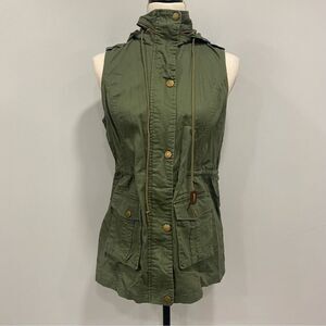 Women’s S Army Green Full Zip Hooded Utility Cargo Vest Outdoor Hiking Gorpcore